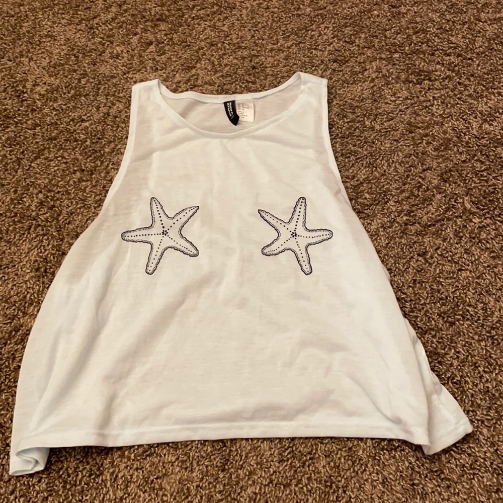Light blue/ green starfish cropped tank